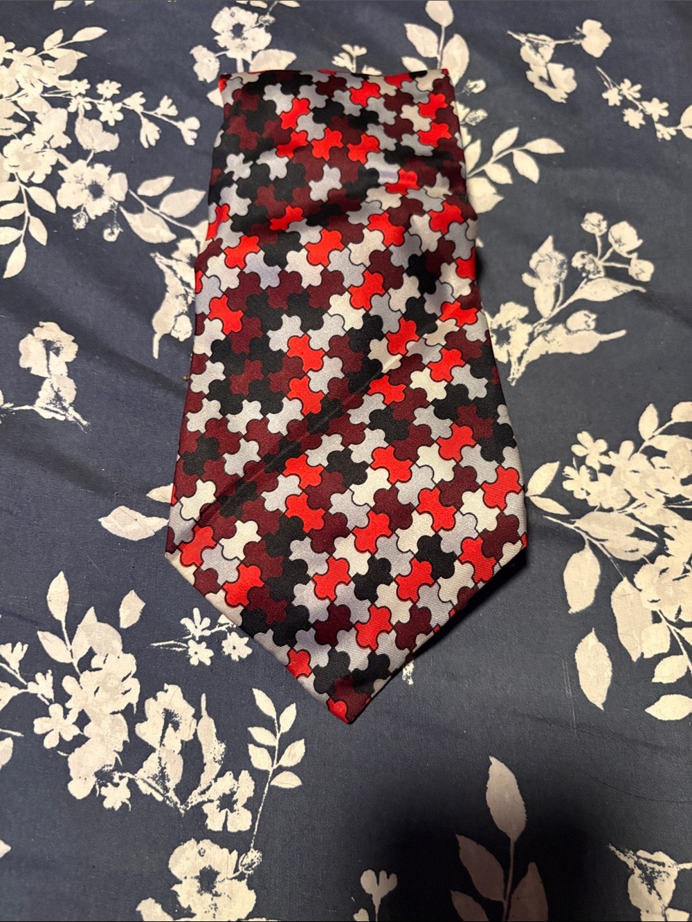 Pierre Cardin Red, Black, and Gray Geometric Silk Tie